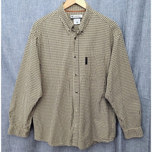 Columbia Rugged Button Down Shirt Mid-Weight Outdoor Tan Black Plaid Men's L - Picture 4 of 15